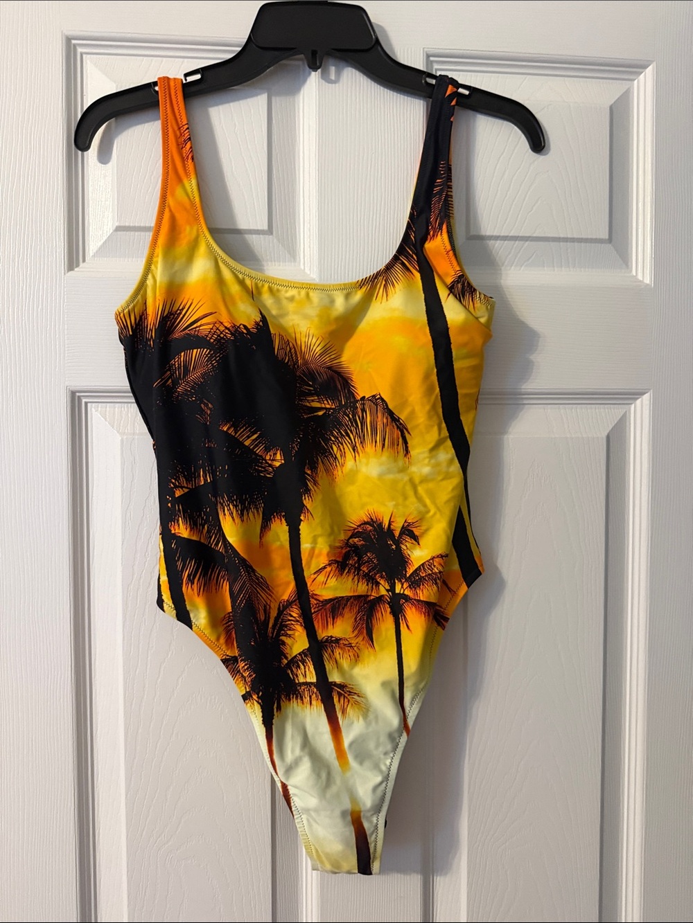 aerie Yellow Orange Black Palm Tree One-Piece Swimsuit